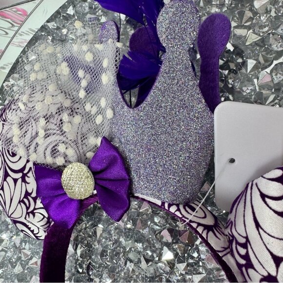 Disney ears jubilee brand new with tags crown feather bow Purple Silver Headband - Picture 9 of 10